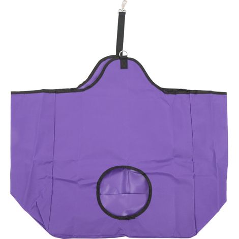 Sac de fourrage pliable en toile Oxford 600D, grande capacité avec crochet pour chevaux, extérieur violet. (1/5)