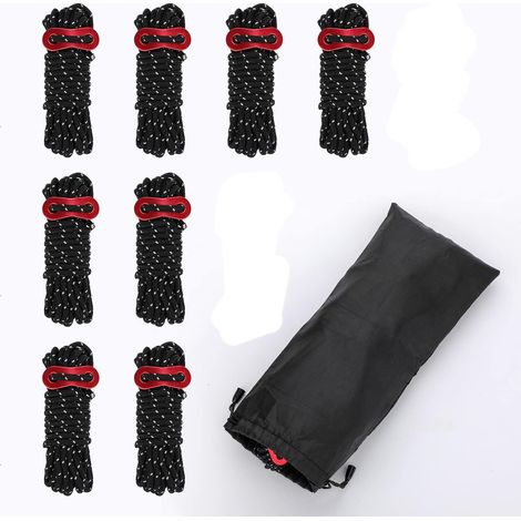 8 Pièces Corde de Tente Réfléchissant,4M Tente de Cordon Réfléchissant en Nylon avec Ajusteur en Aluminium,pour Le Camping en Plein Air, La Randonnée, l'Auvent, La Tente, Etc (1/5)