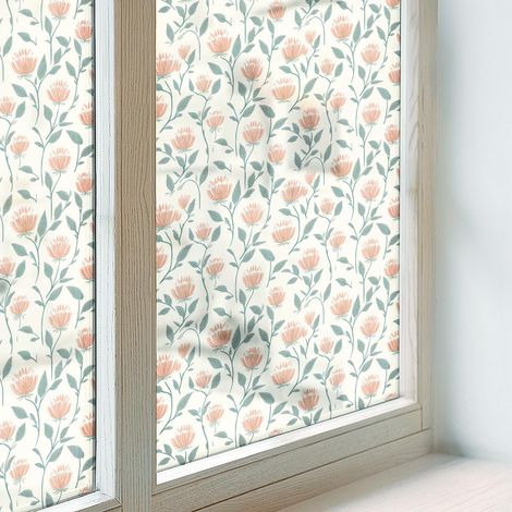 Klebefolie 200x100 cm Sichtschutz Fenster Selbstklebend PVC Milchglas Dekorativ Dekorfolie Blickdicht Folie für Badezimmer Schlafzimmer Blumenmuster