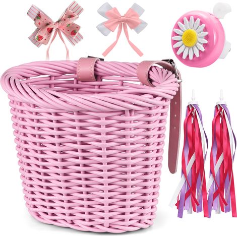 Panier de vélo pour enfants, accessoires avant pour filles, avec banderoles de guidon, Kit de décoration DIY pour Scooter de 3 à 13 ans (1/5)