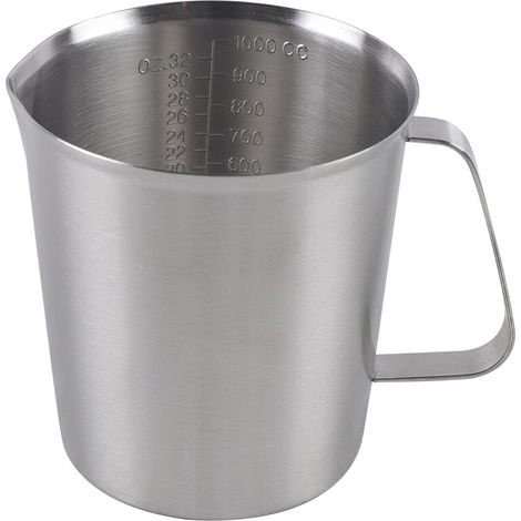 Edelstahl Messbecher 1000ML/32Oz 2 Messskalen ML Skala OZ Skala Home Kicthen Edelstahl Messbecher Milchkännchen mit Markierungsgriff Messbecher Milchkrug 1L