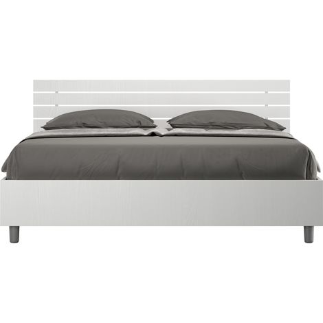 Letto Matrimoniale 160x200 cm con Rete e Contenitore Alzata Comoda Testata Inclinata a Doghe Ankel Bianco Frassino (1/5)