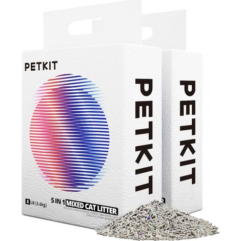 Petkit – Litière mixte 5 en 1 pour chats – Ultra absorbante et à séchage rapide – Charbon actif pour contrôle des odeurs – Compatible avec bacs automatiques (1/5)