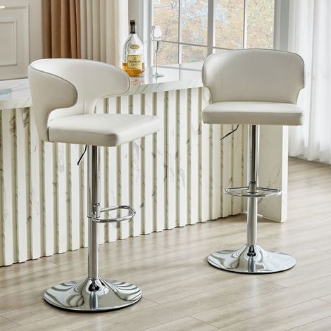 Chaise de Cuisine 2 pièces hauteur réglable dossier intégré rotation 360° grand socle stable repose-pieds style moderne (1/5)