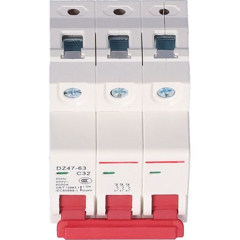 Disjoncteur miniature pour montage sur rail DIN, boîtier en polycarbonate, interrupteur à air domestique 400 V CA triphasé DZ47‑6332A