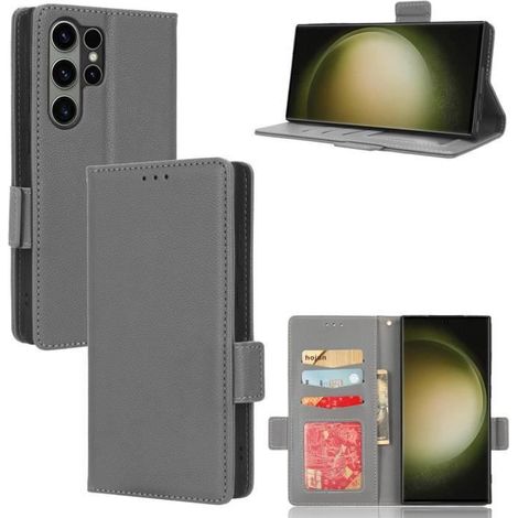 Etui Samsung Galaxy S23 Ultra Housse Téléphone Flip en PU Cuir Etui Samsung Galaxy S23 Ultra étui de Protection - gris (1/4)