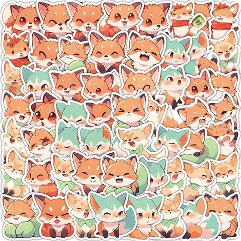 Lot de 80 autocollants renard, papier d'art, 3-7 cm, pour ordinateur portable, voiture, moto, vélo, skateboard, bagage（Q3 : Nouveaux produits pour le mois d'août） (1/5)