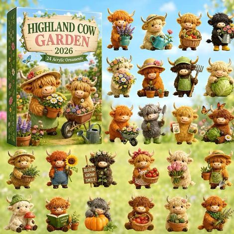 Highland Cow Advent Calendar - Countryside Christmas Harvest Theme Highland Cow Blind Box Calendar - Type F - 3D