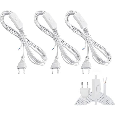 3X1.8m Power Cable with Switch, Type C European Plug, European Plug Bare Wire 2 Pin, Lamp Cable with Switch, 230V, for DIY Fixtures (White) (1/5)