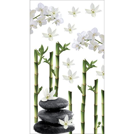 Sticker réfrigérateur et lave vaisselle, bambous, orchidées et galets déco Zen, 180 cm X 100 cm (1/4)