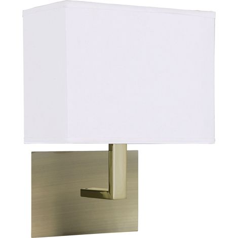 Searchlight - Applique da interno a 1 luce in ottone antico con paralume rettangolare bianco, attacco E27 (1/5)