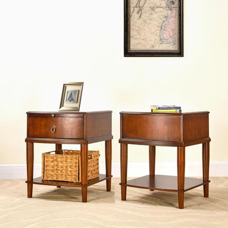 PADMA HOUSE Set of 2 Rectangle Coffee Table for Living Room, Traditional Tea Table with Storage Shelf, Solid Wood Rustic Center Table Caramel Brown, 50  50  60,5 (1/5)