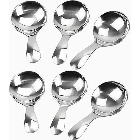 Lot de 6 cuillères à manche court en acier inoxydable, mini cuillères à sel, cuillères à condiments, cuillères à dessert, cuillères à thé et à café, argentées (1/5)