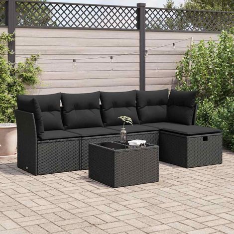 vidaXL Salon de jardin 6 pcs avec coussins noir résine tressée (1/5)