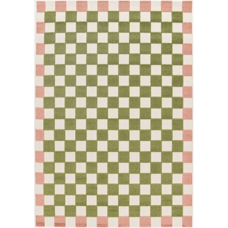 Tappeto da interno/esterno a scacchi rosa e verde