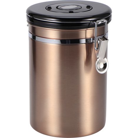 Pot de conservation pour café et thé en grains, étanche à l'humidité, en acier inoxydable avec réservoir scellé et valve d'évacuation d'air (Or 1,8 L (contenance d'environ 750 g)) (1/5)