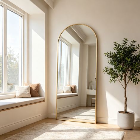 Miroir sur pied 165 x 60 cm, Cadre en Aluminium, Corps Entier, Miroir Verre trempé – Pour chambre, salon, salle de bain