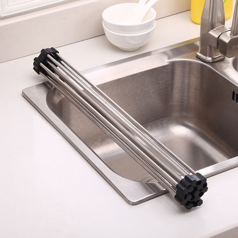 Aufrollbare Abtropfschale aus Edelstahl, multifunktionale, rutschfeste Abtropfschale für Spülbecken. (1/5)