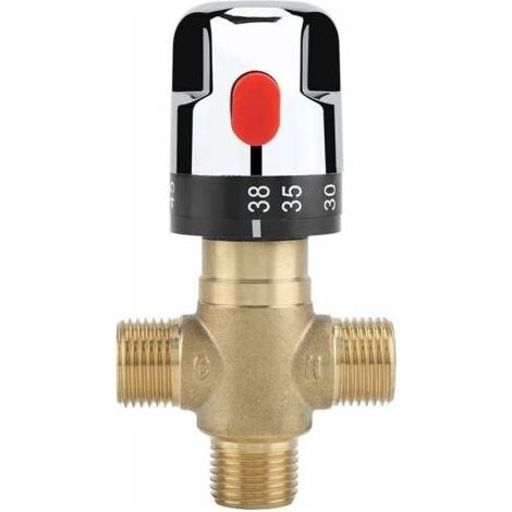 Hot and cold water mixing valve, solid brass thermostatic mixer tap, fixed temperature tap for sink, kitchen, bathroom, toilet, G1/2, 35–45 °C, 15 mm (1/4)