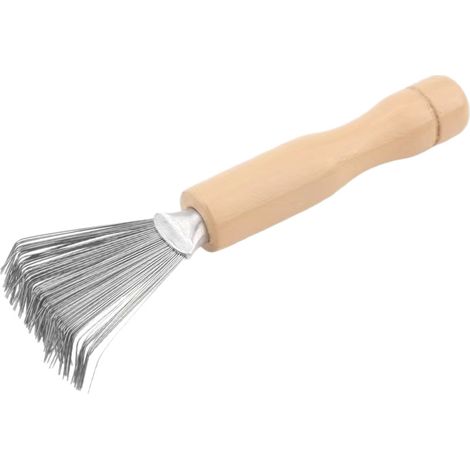 Outil de nettoyage pour brosses à cheveux, brosse nettoyante en acier inoxydable avec manche en bois (1/5)