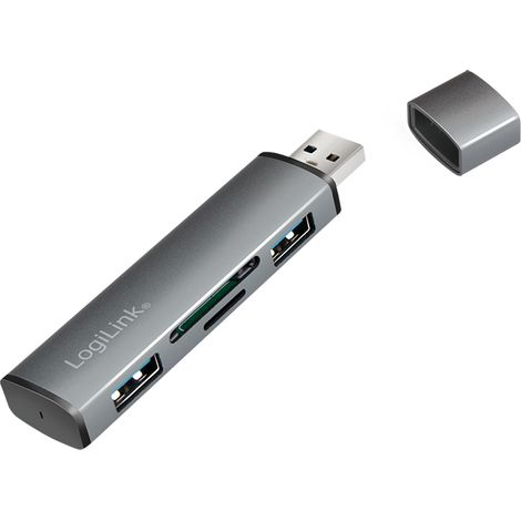 Concentrador USB 3.2 Gen2 de 2 puertos con lectores de tarjetas, Logilink, UA0394 (1/5)