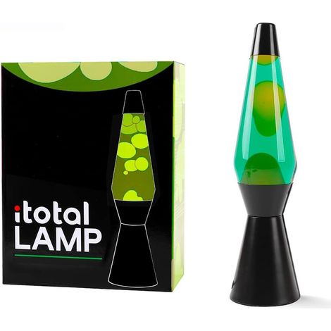 ITotal XL2341 Lampe à Lave 36 cm avec Base Noire, Liquide Vert et Cire Jaune