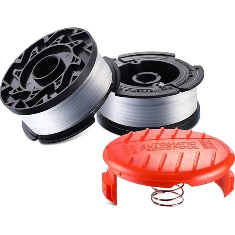 Lot de 3 têtes fil et capuchons pour coupe-bordure, compatible Black Decker AF-100, fil 10 m x 1,65 mm, multicolore (1/5)