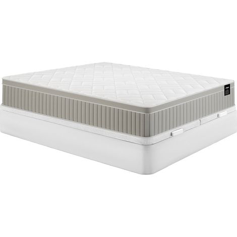 Set 180 x 200 cm rete letto contenitore bianco + materasso in schiuma e gel memory a 7 zone sp 22 cm - SOMIRA di YSMÉE
