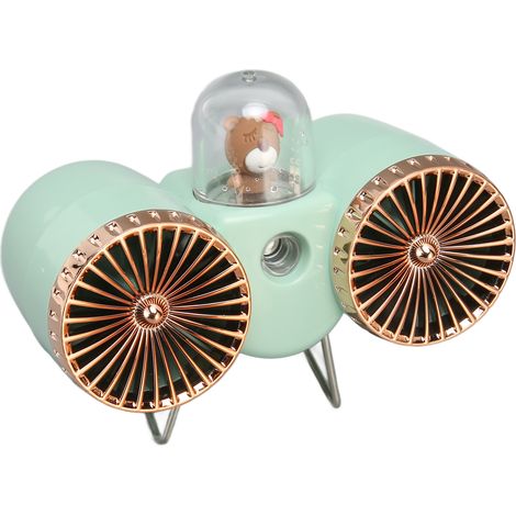 Ventilateur double tête mignon, chargement rapide USB-C, 3 vitesses de ventilation, ventilateur portable avec veilleuse, idéal pour chambre d'étudiant ou bureau, vert (1/5)