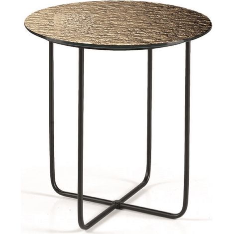 Tavolino tondo con piano vetro temperato effetto martellato Bronzo JON 45 (1/4)