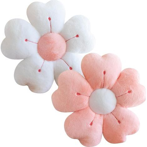 Lot de 2 oreillers mignons à motif de marguerites - 35 cm - Coussins de sol esthétiques - Décoration d'intérieur et de chambre à coucher (blanc + rose) (1/5)