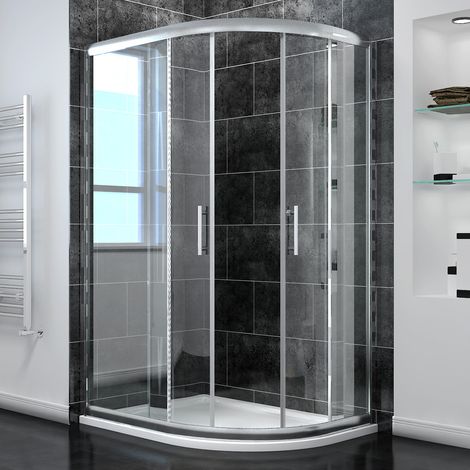 ELEGANT 1000 x 800 mm Right Quadrant Sliding Door Waterproof Shower Cabin 6mm Walk in Tempered Glass Wet Room with Tray and Waste Trap (1/5)