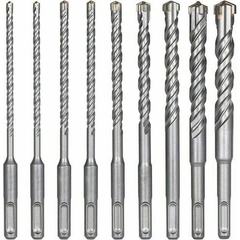 Brocas para hormigón, 9 piezas (5 mm x 16 x 160 mm), broca para taladro de impacto eléctrico, brocas de perforación transversal para ladrillo, piedra, piedra natural, metal. (1/5)