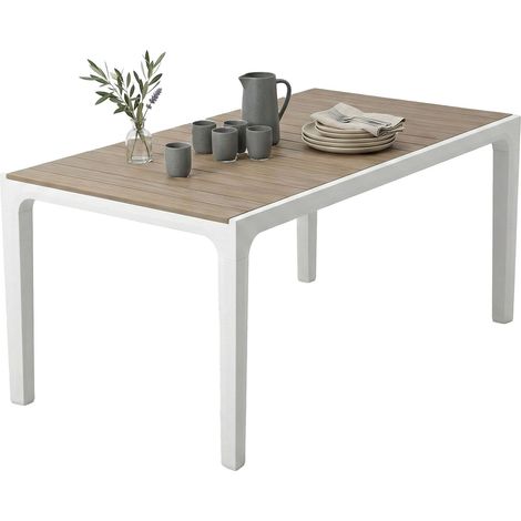 Dmora - Gartentisch Bisenzio, Picknickbasis, Garten-Esstisch, Mehrzweck-Außenbank, 160x90 h74 cm, Weiß und Taupe