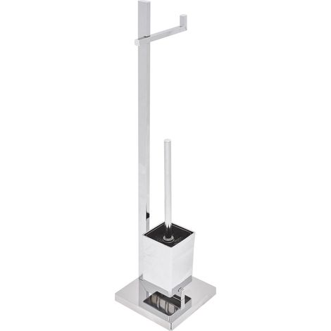 Soporte para papel higiénico y cepillo acero plateado independiente acabado cromado brillante accesorios de baño modernos Ulapes (1/5)