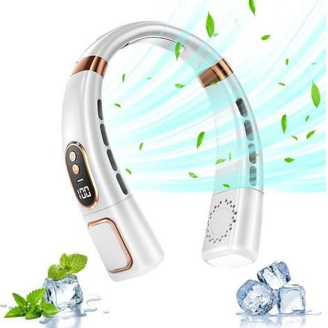 1 Ventilateur de cou, USB rechargeable, 5 vitesses, silencieux, mains libres, camping, bureau (1/3)