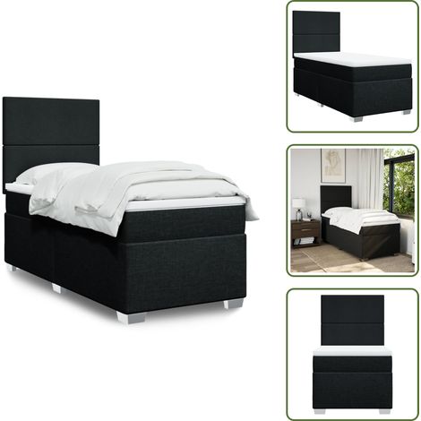 The Living Store Sommier à lattes de lit avec matelas Noir 100x200 cm Tissu - Lit Double - Sommier À Lattes - Matelas Ressorts Ensachés - Literie - Chambre À Coucher