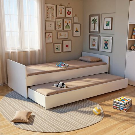 Lit gigogne 90x190 cm BALI / Blanc/ 194.5x94.5x60
