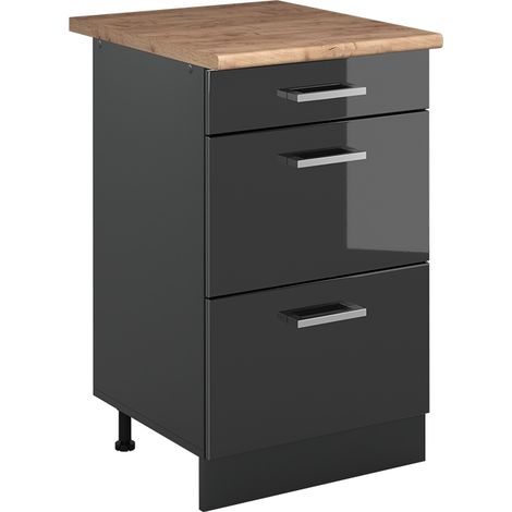 Mobiletto base per cucina R-Line, Antracite lucido/Antracite, 50 cm piano di lavoro Rovere dorato, Vicco (1/5)