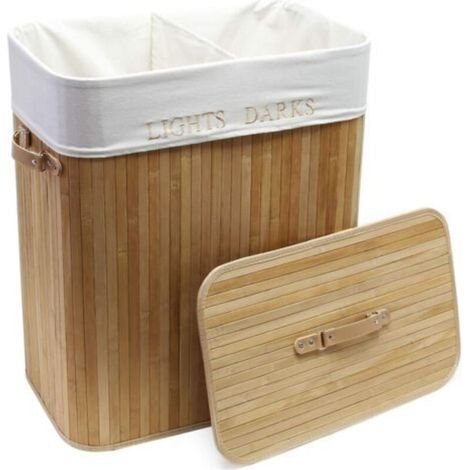 Panier à linge Pliable Bambou clair 150L Sac en lin Corbeille Bac à linge Panier de rangement Jouets Accessoires Salle de Bains (1/5)