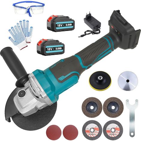 Meuleuse d'angle sans fil Compatible avec Makita Batterie 18V, 125mm Disqueuse 3 Vitesses Réglables, 2×5.0Ah Batterie pour Couper, Polir et Poncer (1/5)