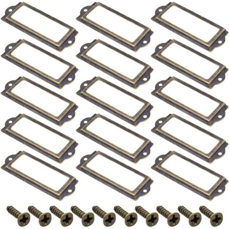 Sollbry Retro Etikettenrahmen 10 Stück Antikbronze Metallrahmen Vintage Namensschild Kartenhalter für Möbel Schubladen Schränke Aktenschränke (83x32mm) (1/5)