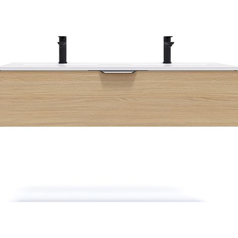 Meuble de salle de bain suspendu double vasque intégrée 120cm 1 tiroir Chêne clair - Venice (1/5)