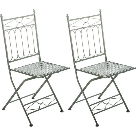 Set 2 sedie pieghevoli da giardino terrazzo balcone design rustico in ferro battuto verde invecchiato 100003129
