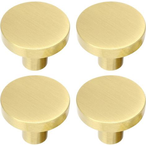 Round Cabinet Handle, Brushed Brass Drawer Knob, Drawer Pull with Screws, for Cabinet, Wardrobe, Drawer, Cupboard, 32 mm x 25 mm (1/4)