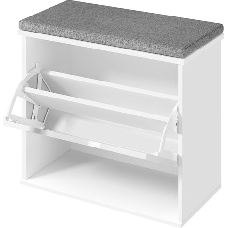 Vasagle – Banc à chaussures rembourré – Meuble d’entrée 3 niveaux pour 6 paires – Tiroir rabattable – Dimensions 30 x 60 x 53,5 cm – Blanc nuage et gris tourterelle