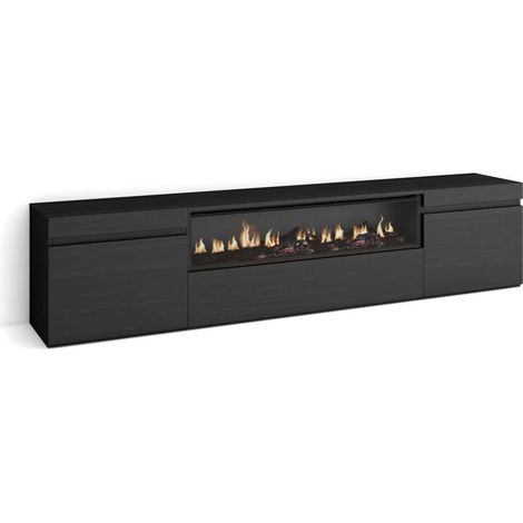 Mueble TV Málaga-01 de 200x45x35 cm con chimenea eléctrica, color negro (1/4)