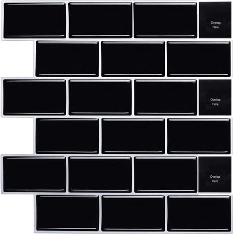 5 Pièces Plus épais Credence Adhesive pour Cuisine Salle de Bain, Faux Carrelage Adhesif Mural Noir Credence Cuisine Adhesive, ImperméAble 3d Dalle PVC Adhesive Murale,