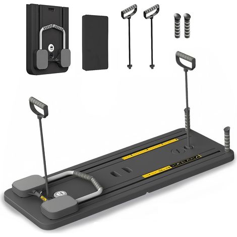 Planche de Pilates multifonctionnelle, Entraîneur Abdominal, Pilates Reformer, Planche d'exercice pliable, Rebond Automatique, Noir (1/5)
