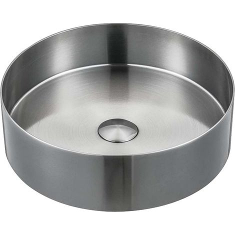 Sapho Aurum - Lavabo da appoggio, diametro 38 cm, senza troppopieno, acciaio inox spazzolato AU401